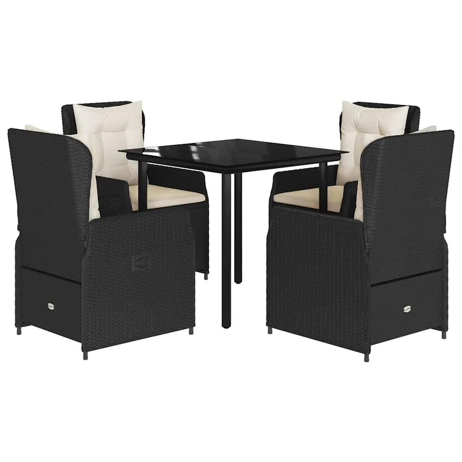 Ensemble à manger de jardin coussins 5pcs Noir Résine tressée - 2