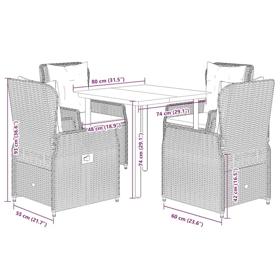 Ensemble à manger de jardin coussins 5pcs Noir Résine tressée - 8