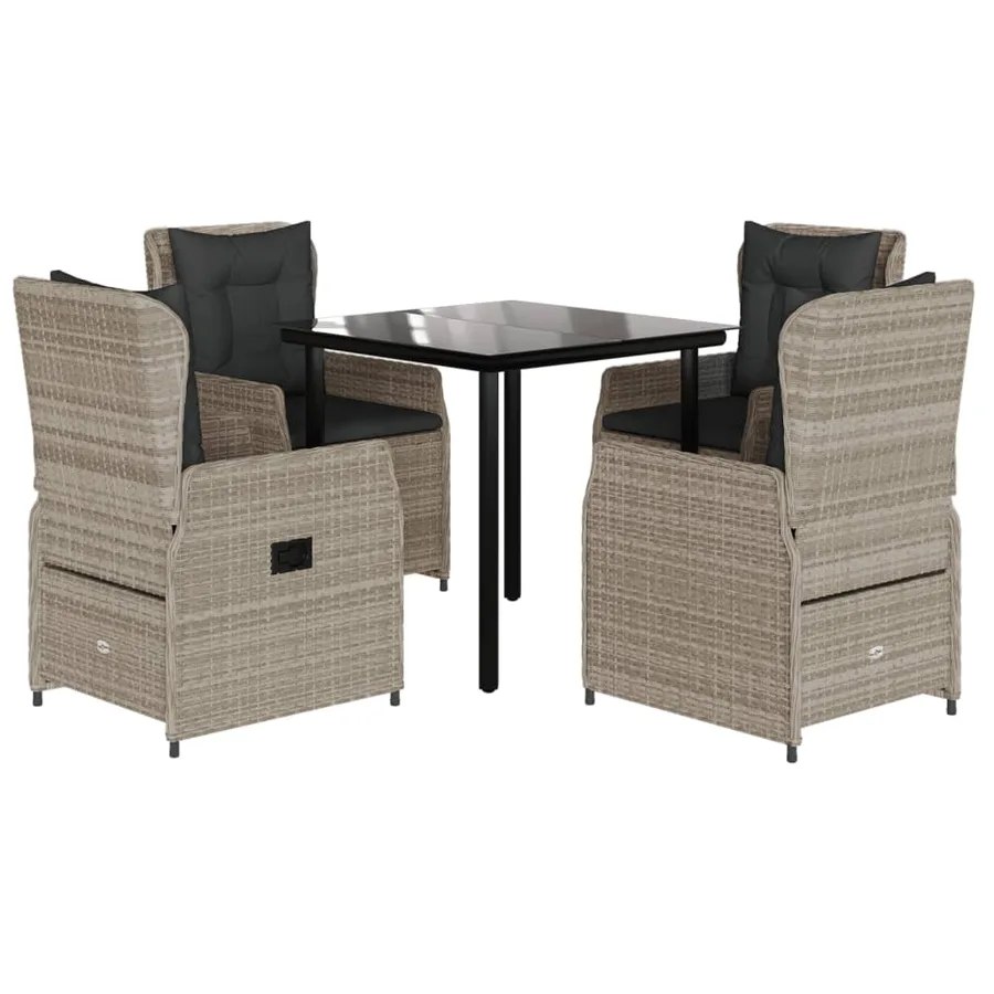 Ensemble à manger de jardin et coussins 5 pcs gris clair rotin - 2