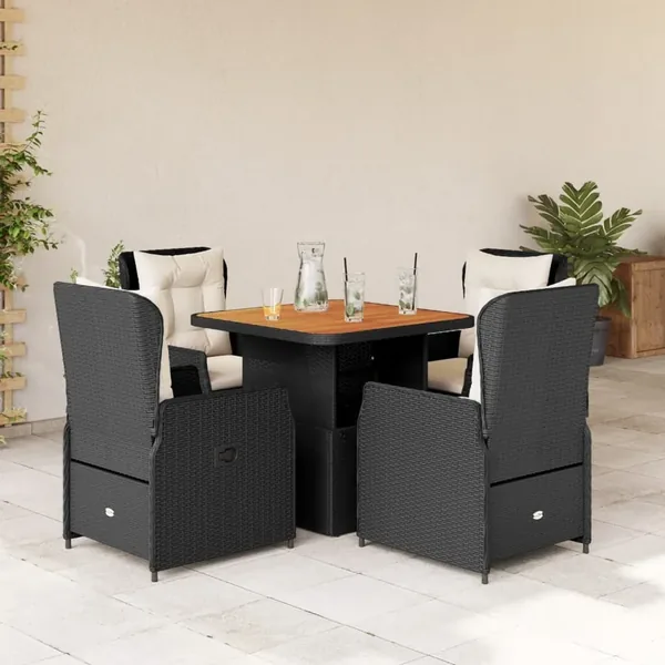 Ensemble à manger de jardin coussins 5pcs Noir Résine tressée