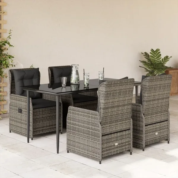 Ensemble à manger de jardin 5 pcs coussins gris résine tressée