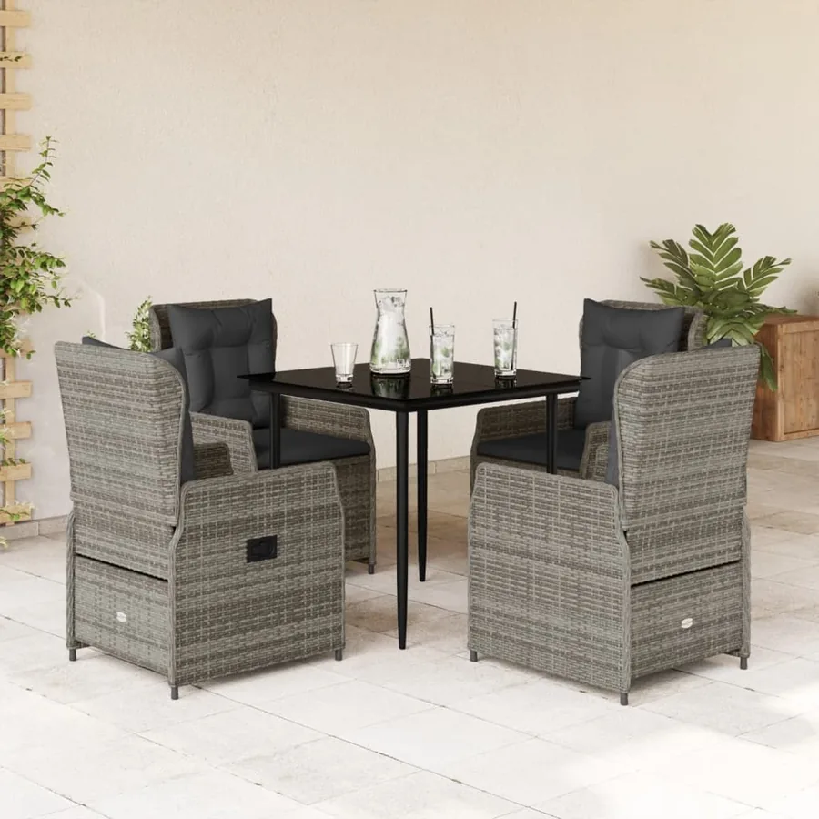 Ensemble à manger de jardin 5 pcs coussins gris résine tressée