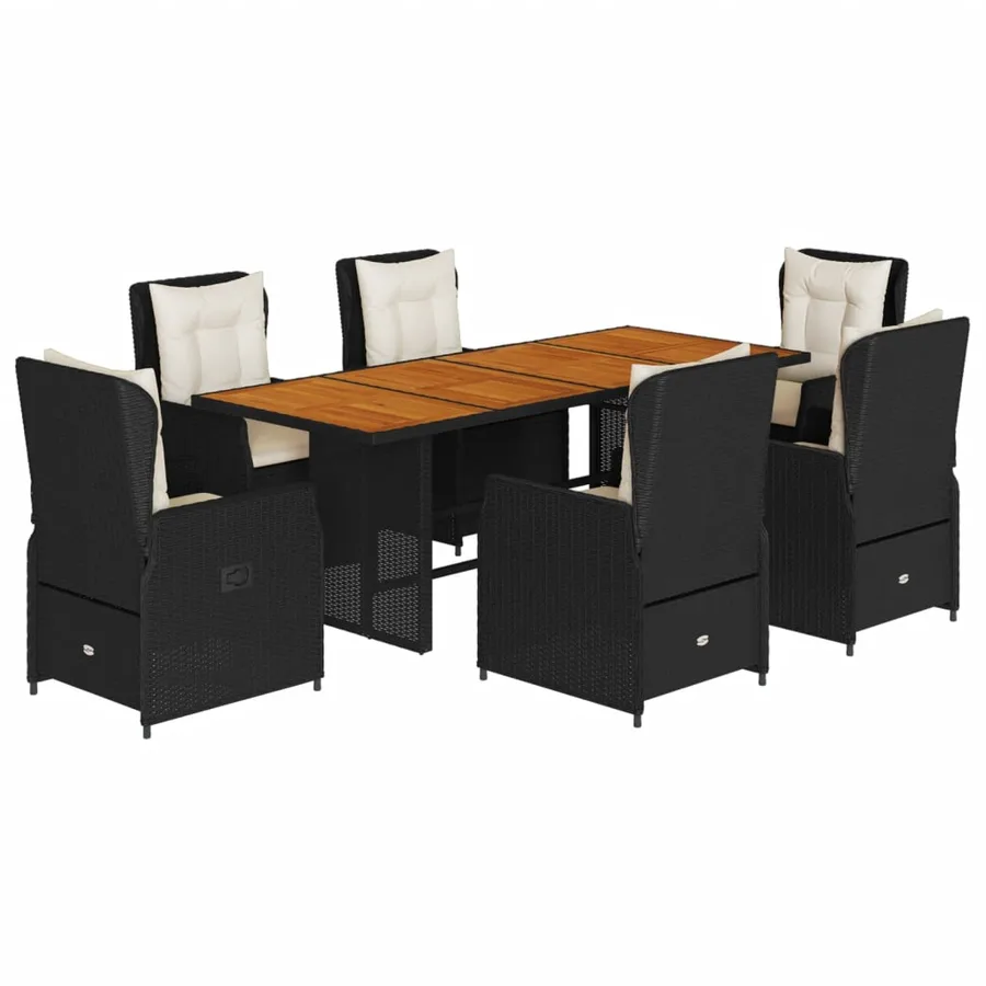 Ensemble à manger de jardin coussins 7pcs Noir Résine tressée - 2