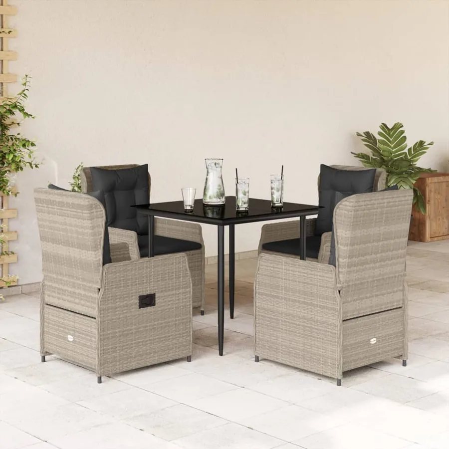 Ensemble à manger de jardin et coussins 5 pcs gris clair rotin