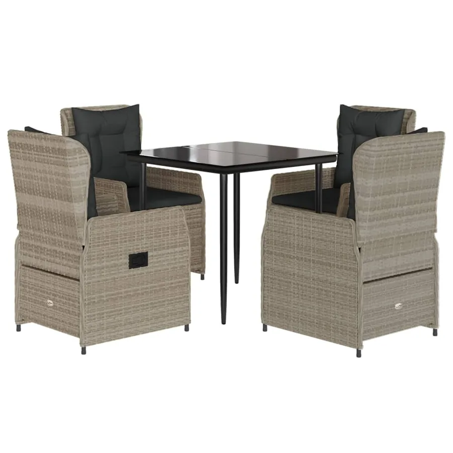 Ensemble à manger de jardin et coussins 5 pcs gris clair rotin - 2