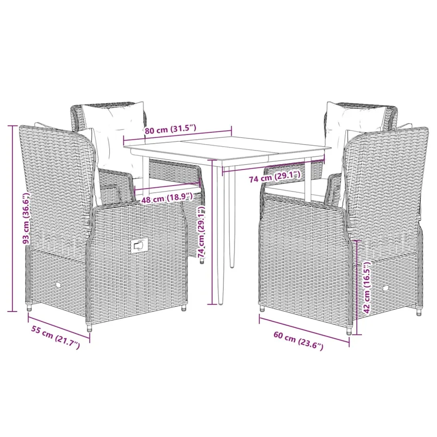 Ensemble à manger de jardin et coussins 5 pcs gris clair rotin - 8