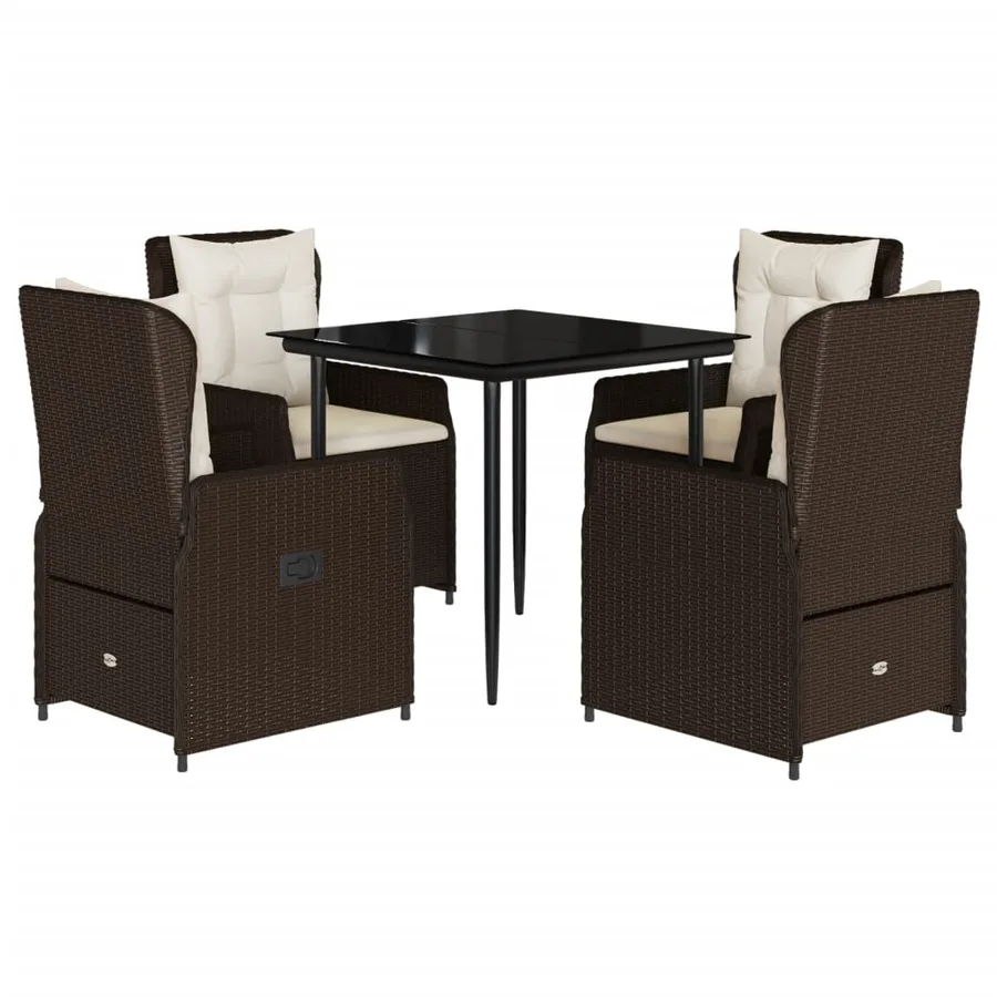 Ensemble à manger de jardin 5 pcs et coussins marron poly rotin - 2