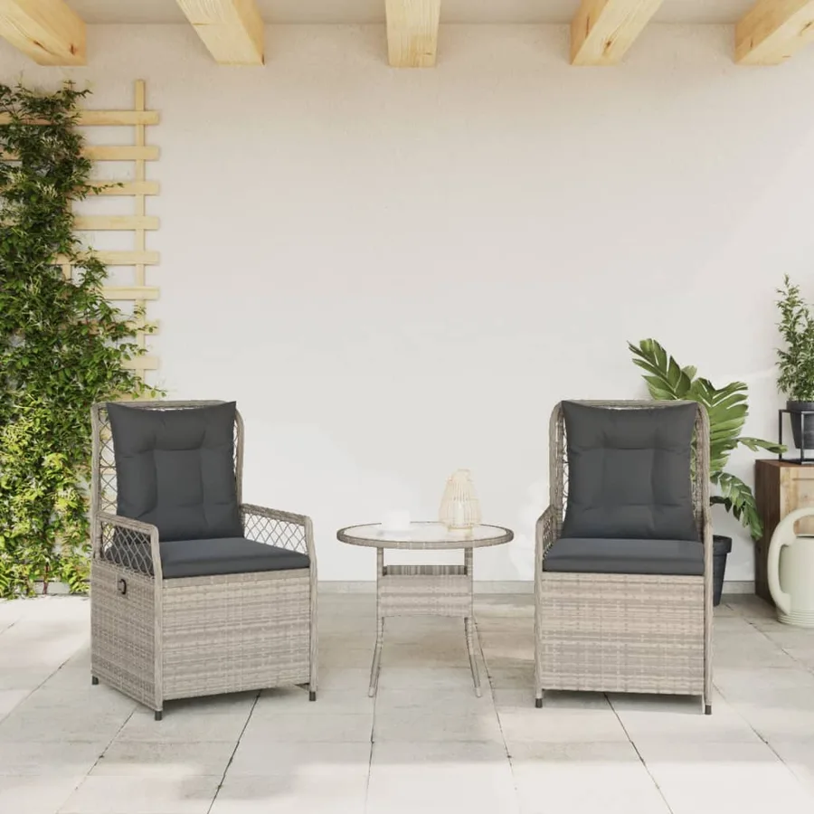 Chaises inclinables de jardin lot de2 gris clair résine tressée - 3