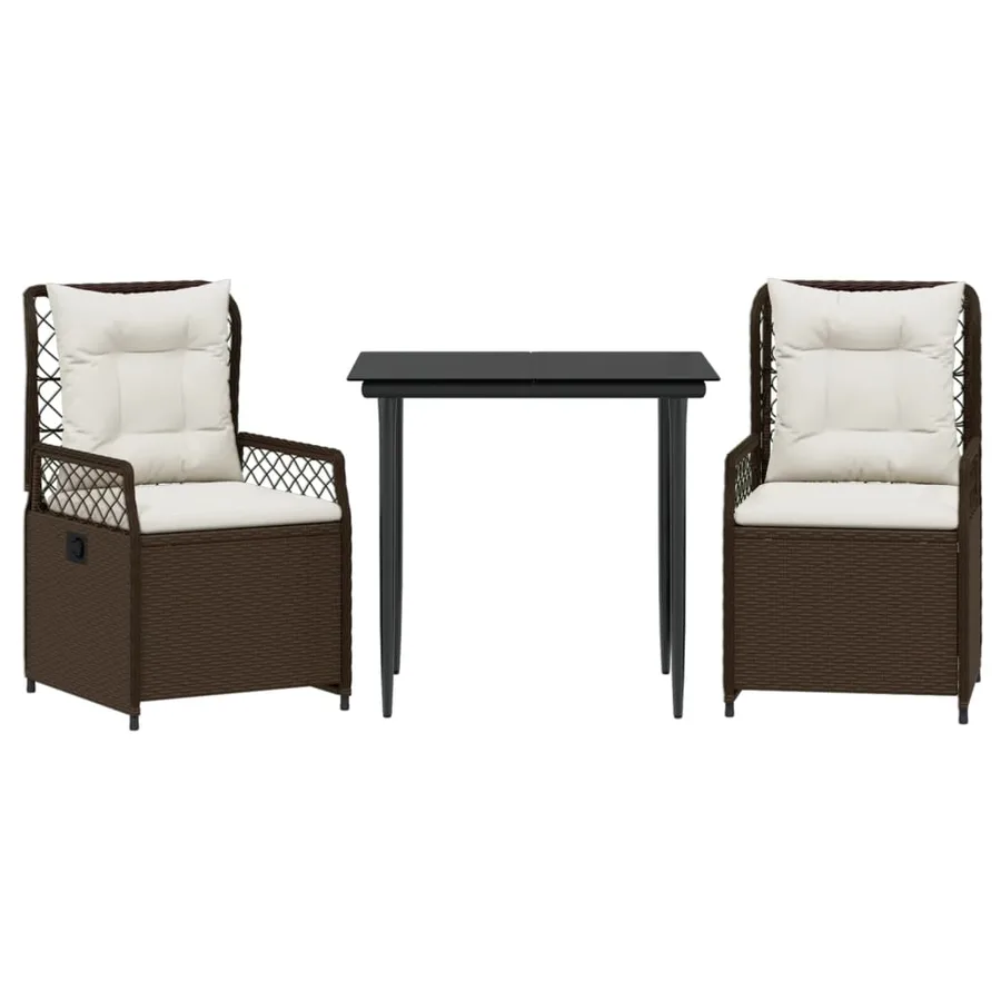 Ensemble à manger de jardin 3 pcs et coussins marron poly rotin - 2