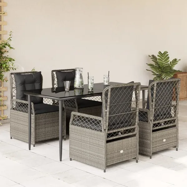 Ensemble à manger de jardin et coussins 5 pcs gris clair rotin