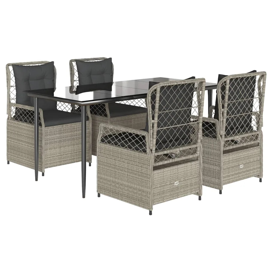 Ensemble à manger de jardin et coussins 5 pcs gris clair rotin - 2