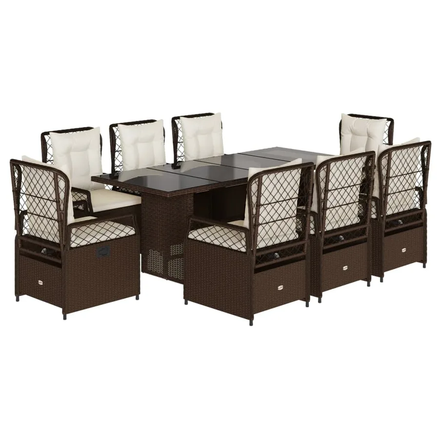 Ensemble à manger de jardin et coussins 9 pcs marron poly rotin - 2