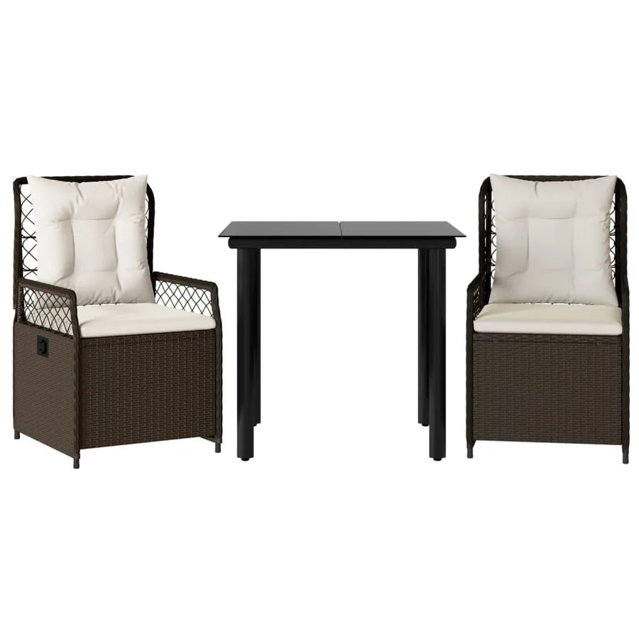 Ensemble à manger de jardin 3 pcs et coussins marron poly rotin - 2
