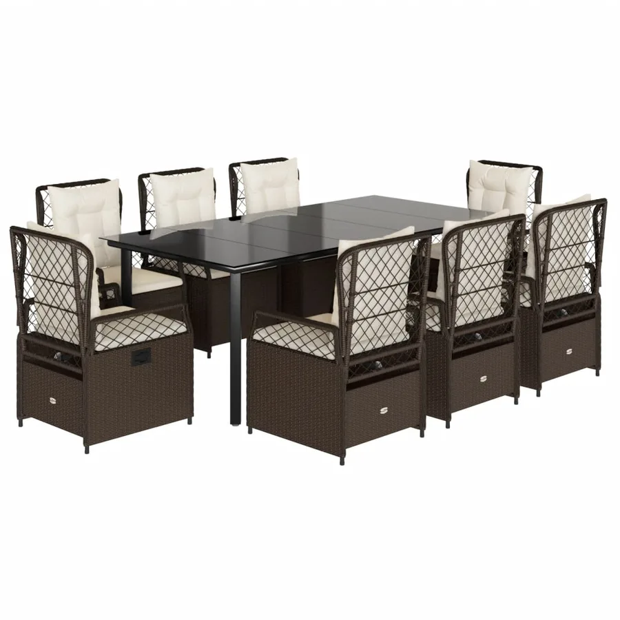 Ensemble à manger de jardin et coussins 9 pcs marron poly rotin - 2