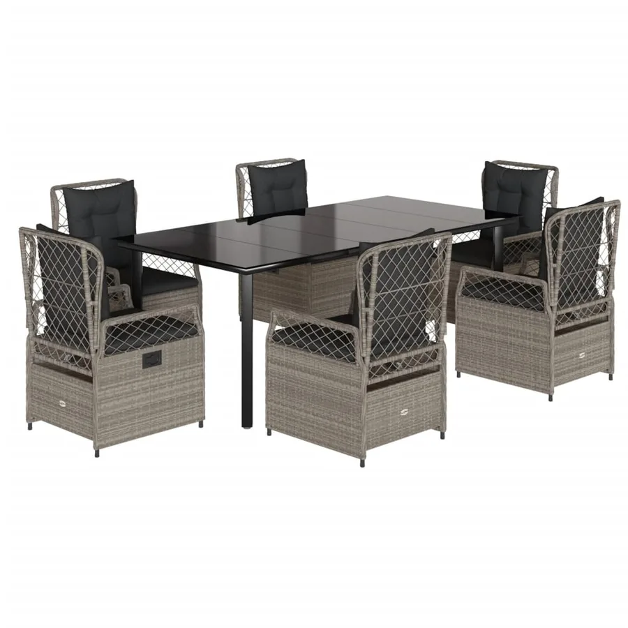 Ensemble à manger de jardin et coussins 7 pcs gris clair rotin - 2