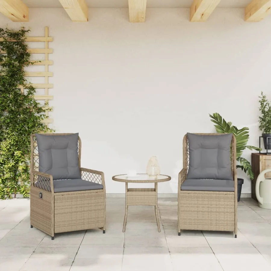 Chaises inclinables de jardin lot de 2 beige résine tressée - 3