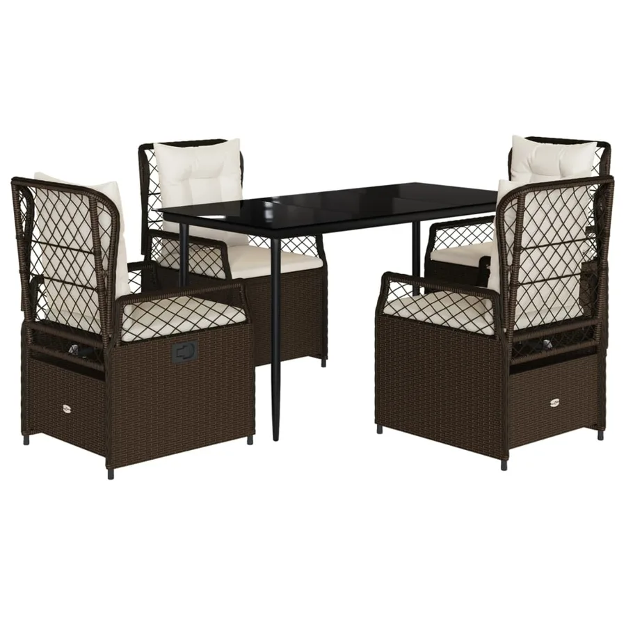 Ensemble à manger de jardin 5 pcs et coussins marron poly rotin - 2