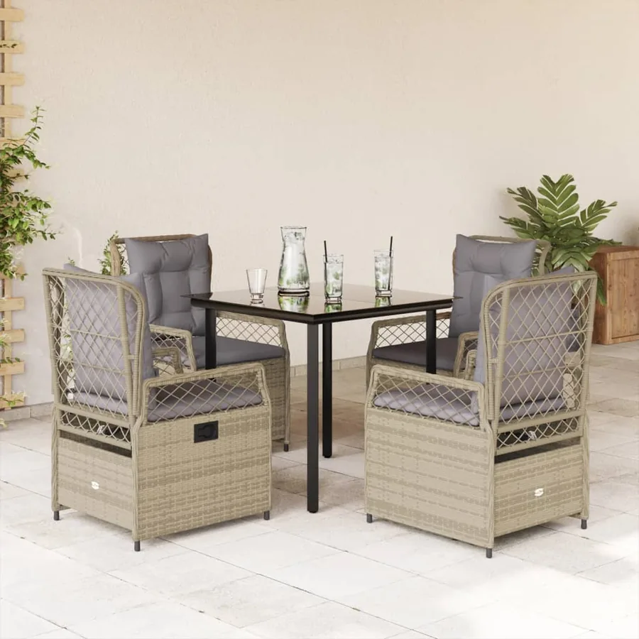 Ensemble à manger de jardin avec coussins 5pcs Beige poly rotin