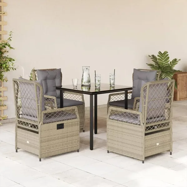 Ensemble à manger de jardin avec coussins 5pcs Beige poly rotin