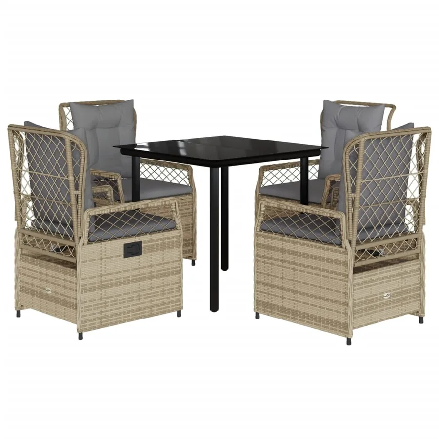 Ensemble à manger de jardin avec coussins 5pcs Beige poly rotin - 2