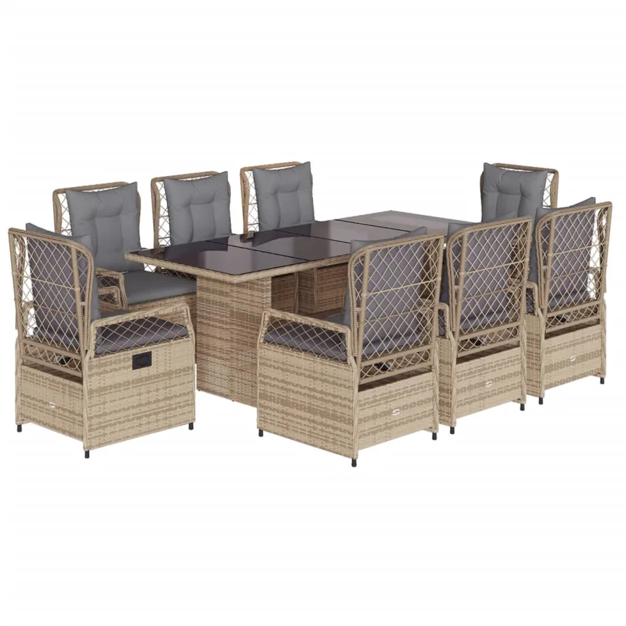 Ensemble à manger de jardin et coussins 9 pcs beige Poly rotin - 2