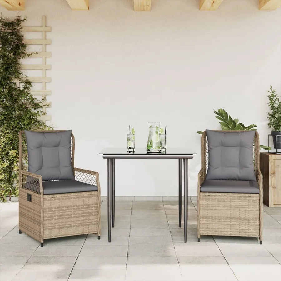 Ensemble à manger de jardin et coussins 3 pcs Beige poly rotin