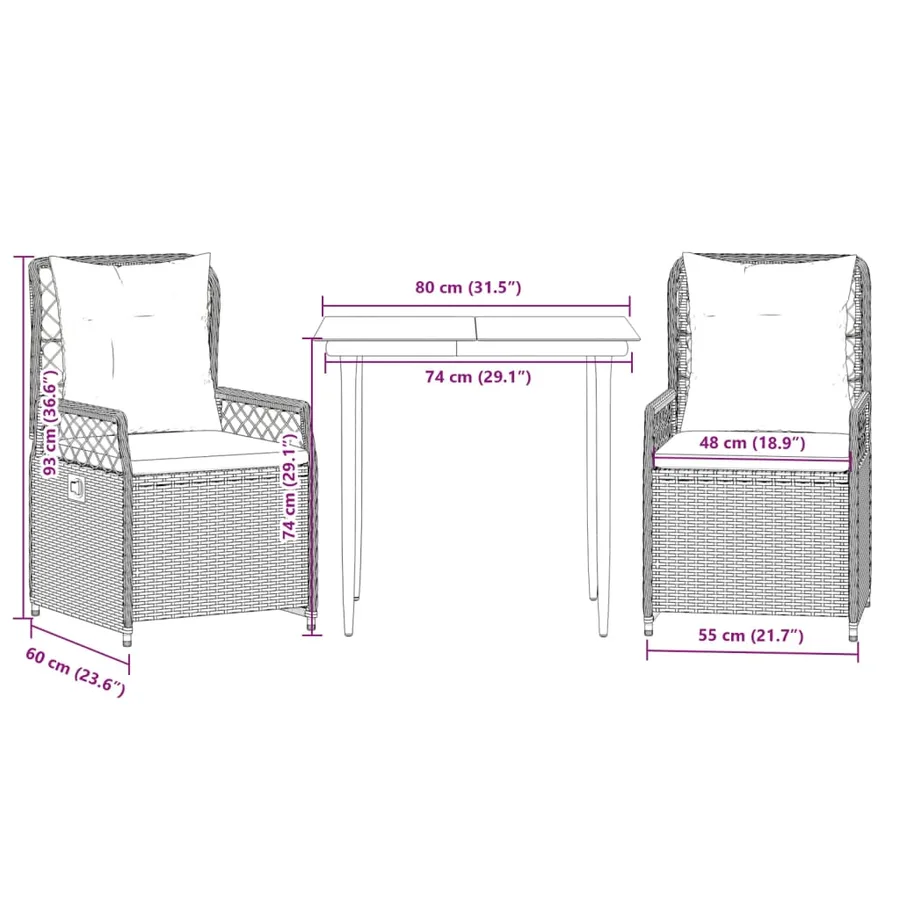 Ensemble à manger de jardin et coussins 3 pcs Beige poly rotin - 8
