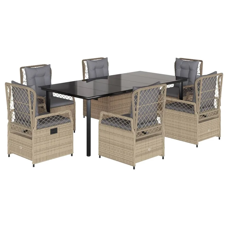 Ensemble à manger de jardin et coussins 7 pcs beige poly rotin - 2