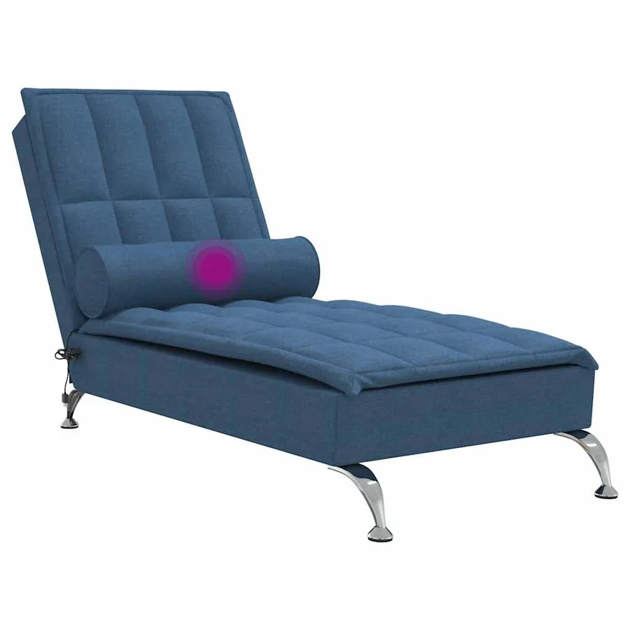 Chaise longue de massage avec traversin bleu tissu - 7