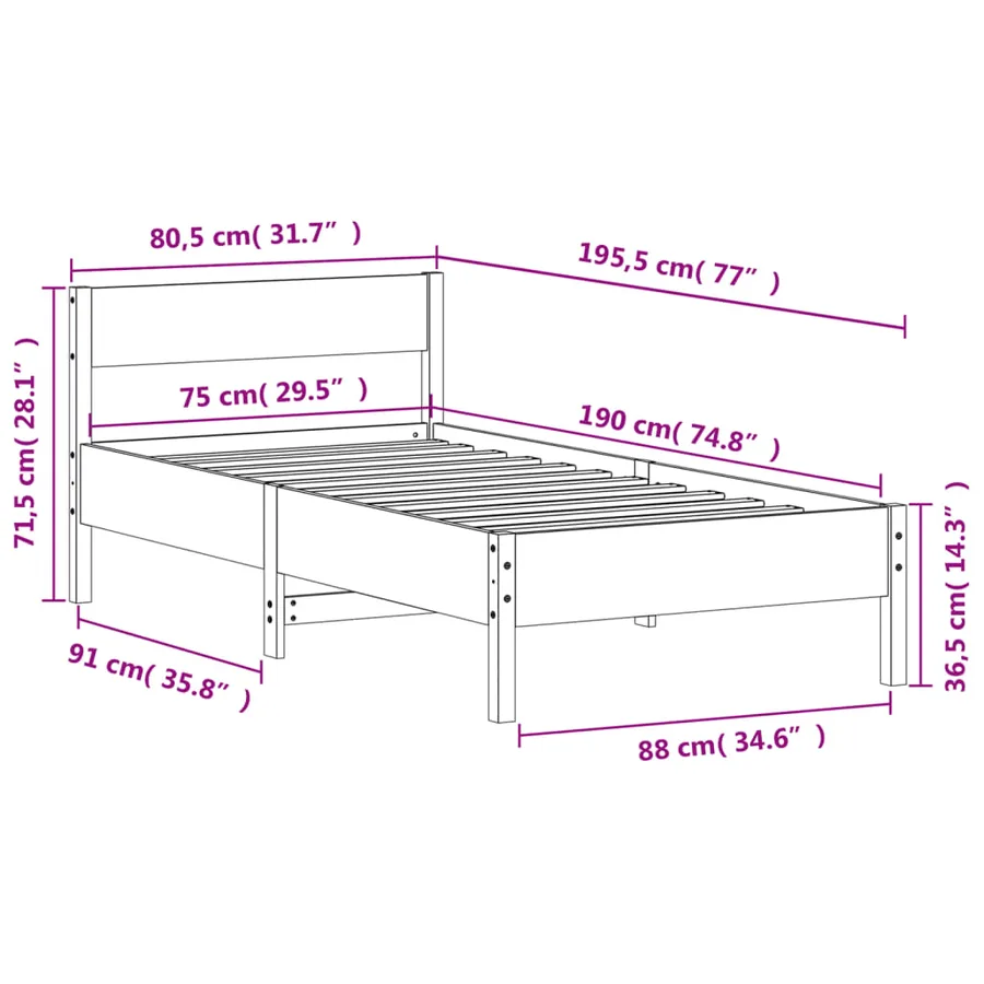 Cadre de lit sans matelas cire marron 75x190 cm bois pin massif - 9
