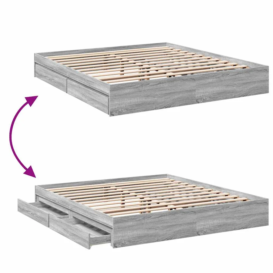 Cadre de lit avec tiroirs sans matelas sonoma gris 180x200 cm - 7