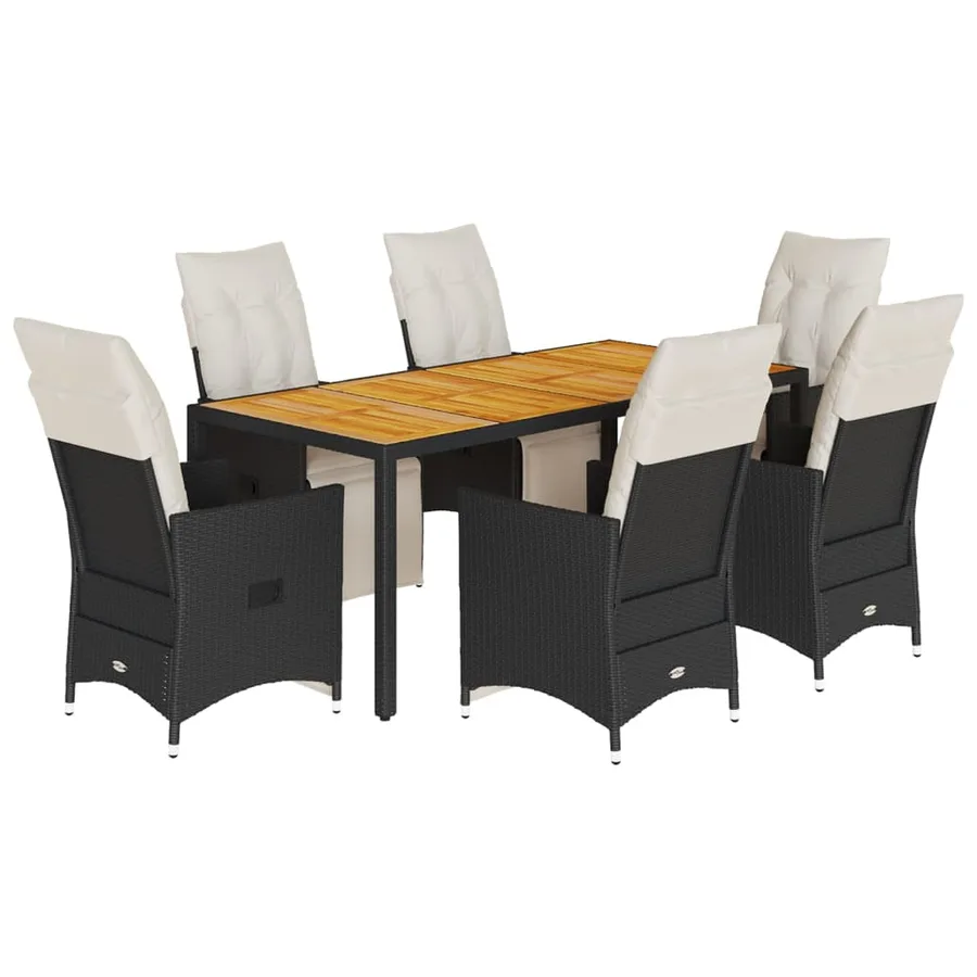 Ensemble à manger de jardin coussins 7pcs Noir Résine tressée - 2