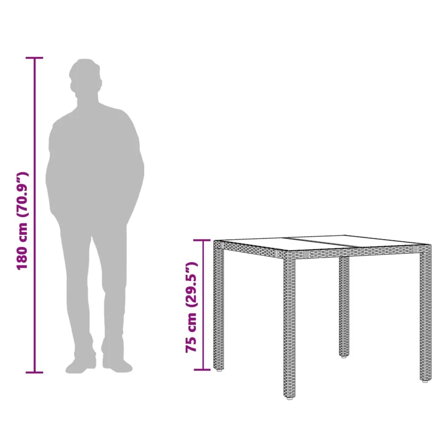 Table de jardin avec dessus en verre marron résine tressée - 10