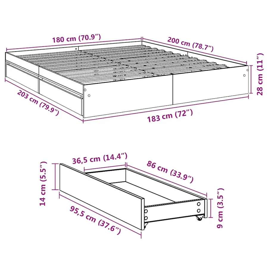 Cadre de lit avec tiroirs sans matelas blanc 180x200 cm - 10