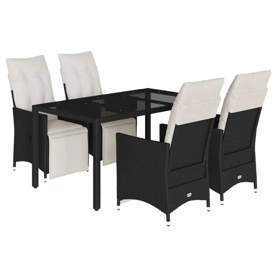 Ensemble à manger de jardin coussins 5pcs Noir Résine tressée - 2