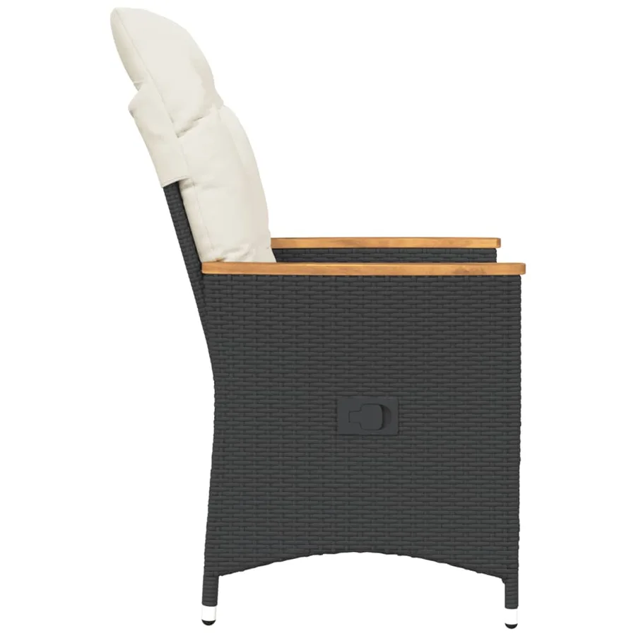 Chaise inclinable de jardin avec coussins noir résine tressée - 5