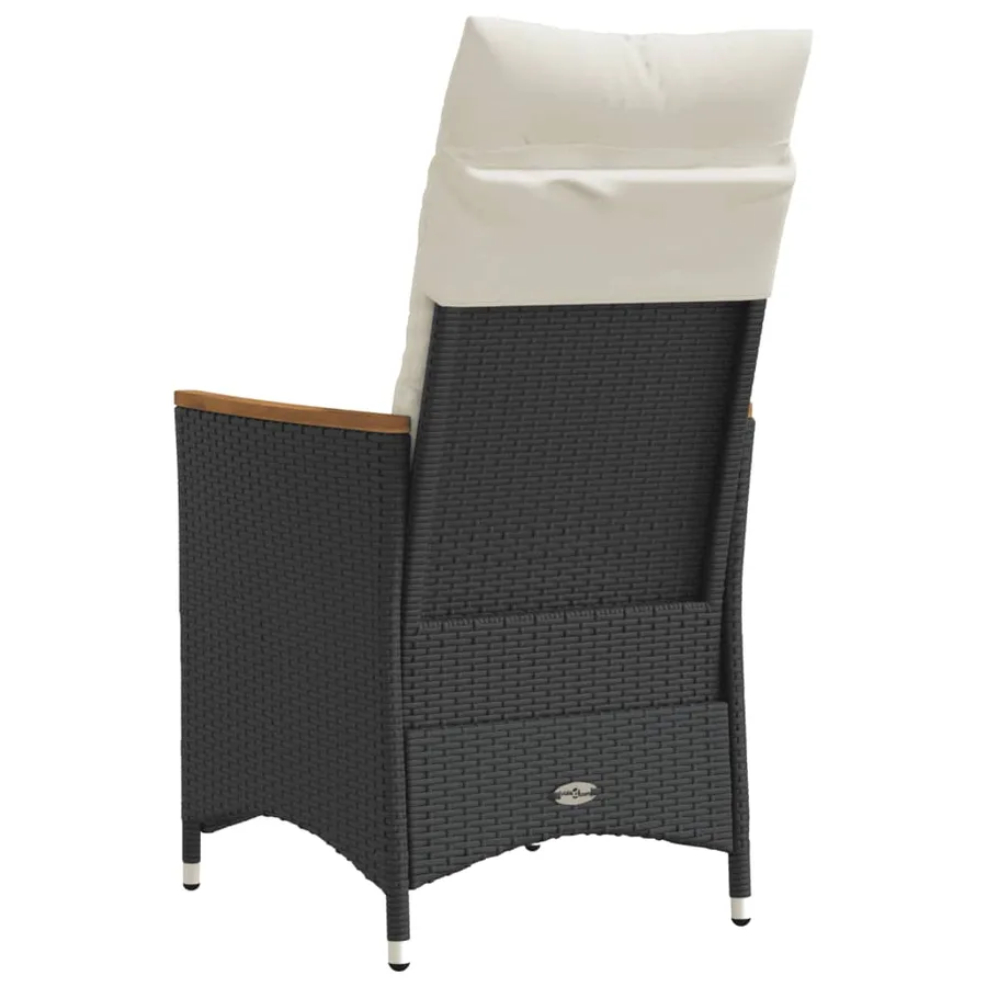 Chaise inclinable de jardin avec coussins noir résine tressée - 6