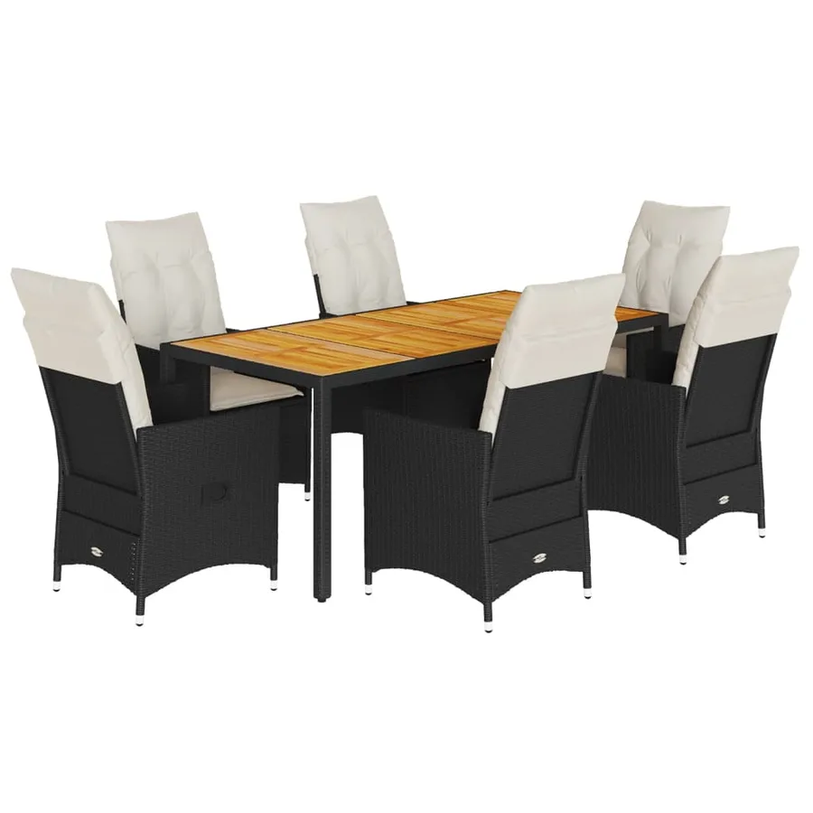 Ensemble à manger de jardin coussins 7pcs Noir Résine tressée - 2