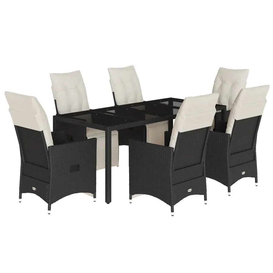 Ensemble à manger de jardin coussins 7pcs Noir Résine tressée - 2