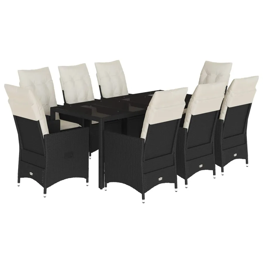 Ensemble à manger de jardin 9pcs coussins noir résine tressée - 2