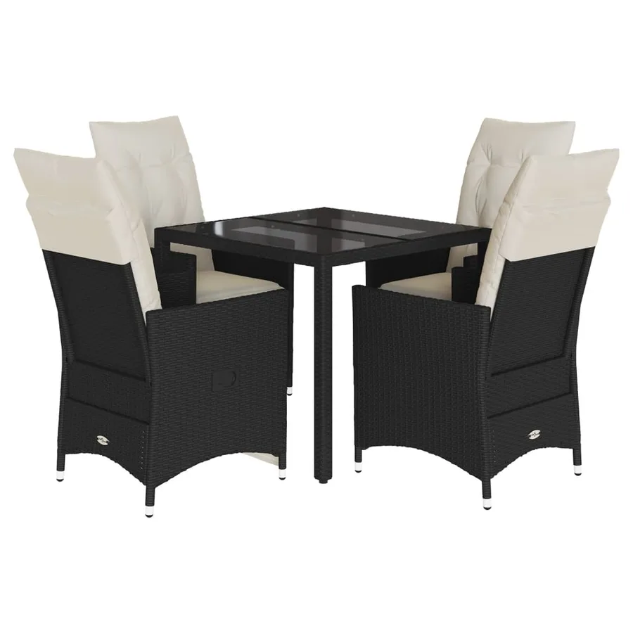 Ensemble à manger de jardin coussins 5pcs Noir Résine tressée - 2