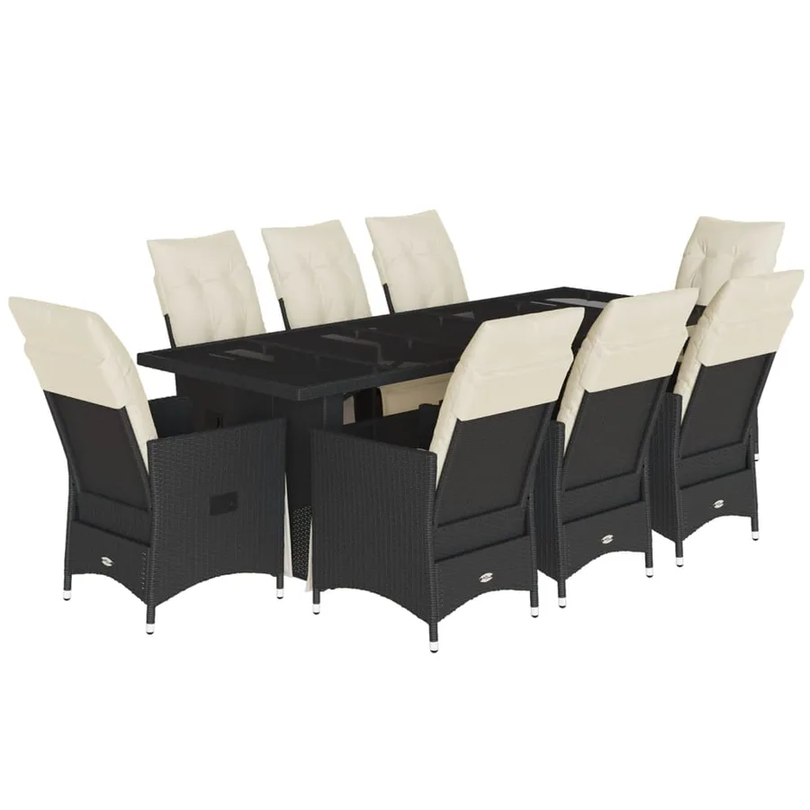 Ensemble de bistro de jardin 9 pcs coussins noir poly rotin - 2