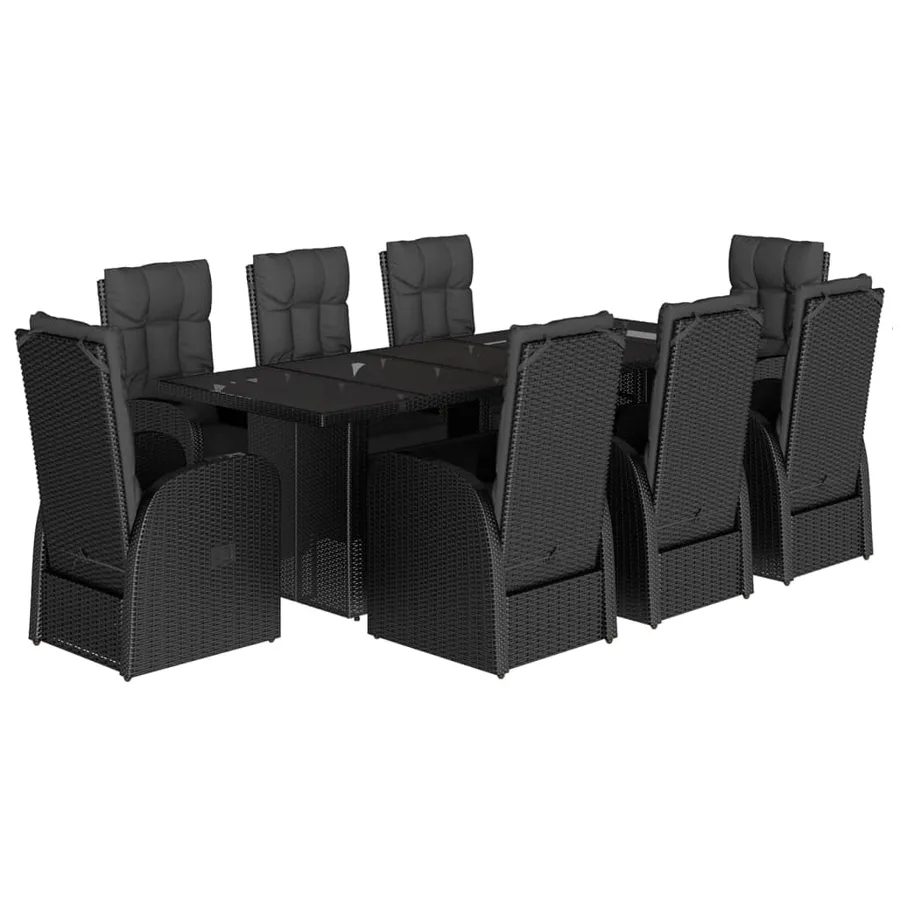Ensemble à manger de jardin 9pcs coussins noir résine tressée - 2