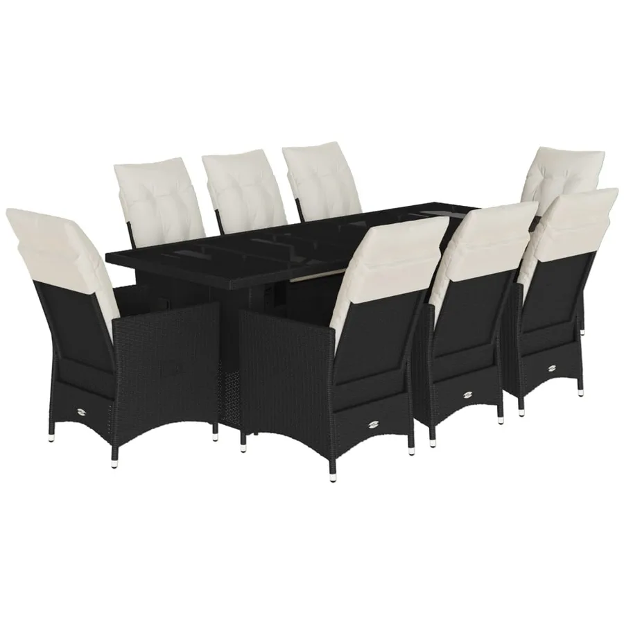 Ensemble de bistro de jardin 9 pcs coussins noir poly rotin - 2