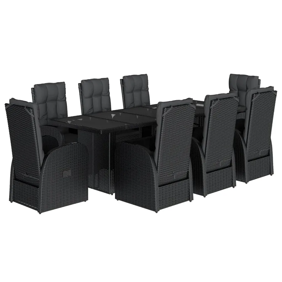 Ensemble à manger de jardin 9pcs coussins noir résine tressée - 2