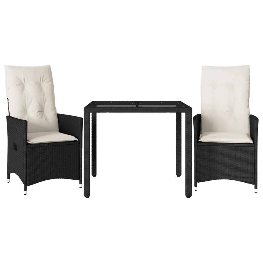Ensemble de bistro 3 pcs avec coussins noir résine tressée - 2