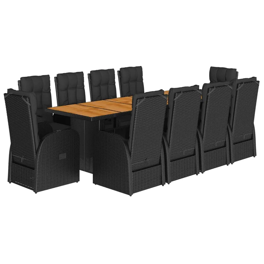 Ensemble à manger de jardin 11 pcs coussins noir résine tressée - 2