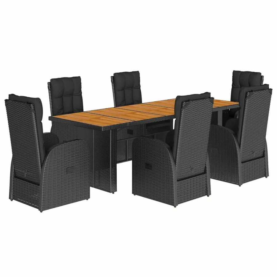 Ensemble à manger de jardin coussins 7 pcs noir résine tressée - 2
