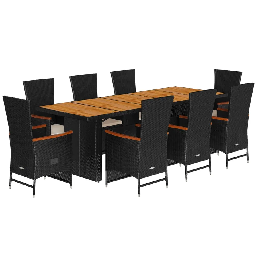 Ensemble à manger de jardin 9pcs coussins noir résine tressée - 2