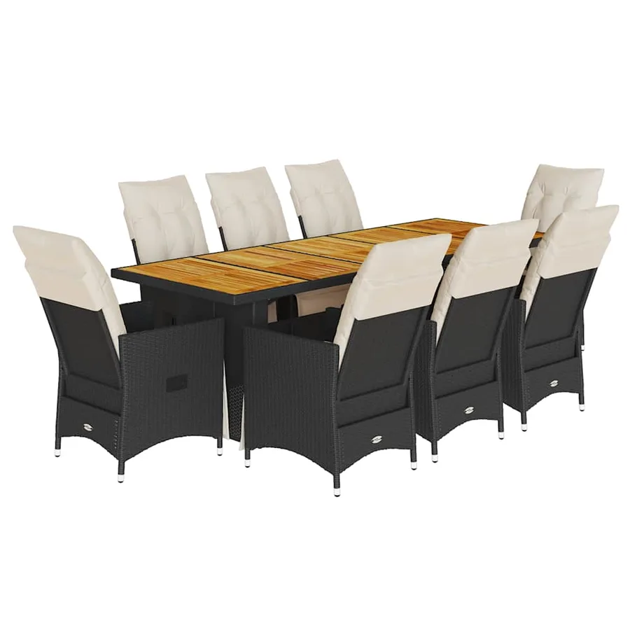 Ensemble de bistro de jardin 9 pcs coussins noir poly rotin - 2